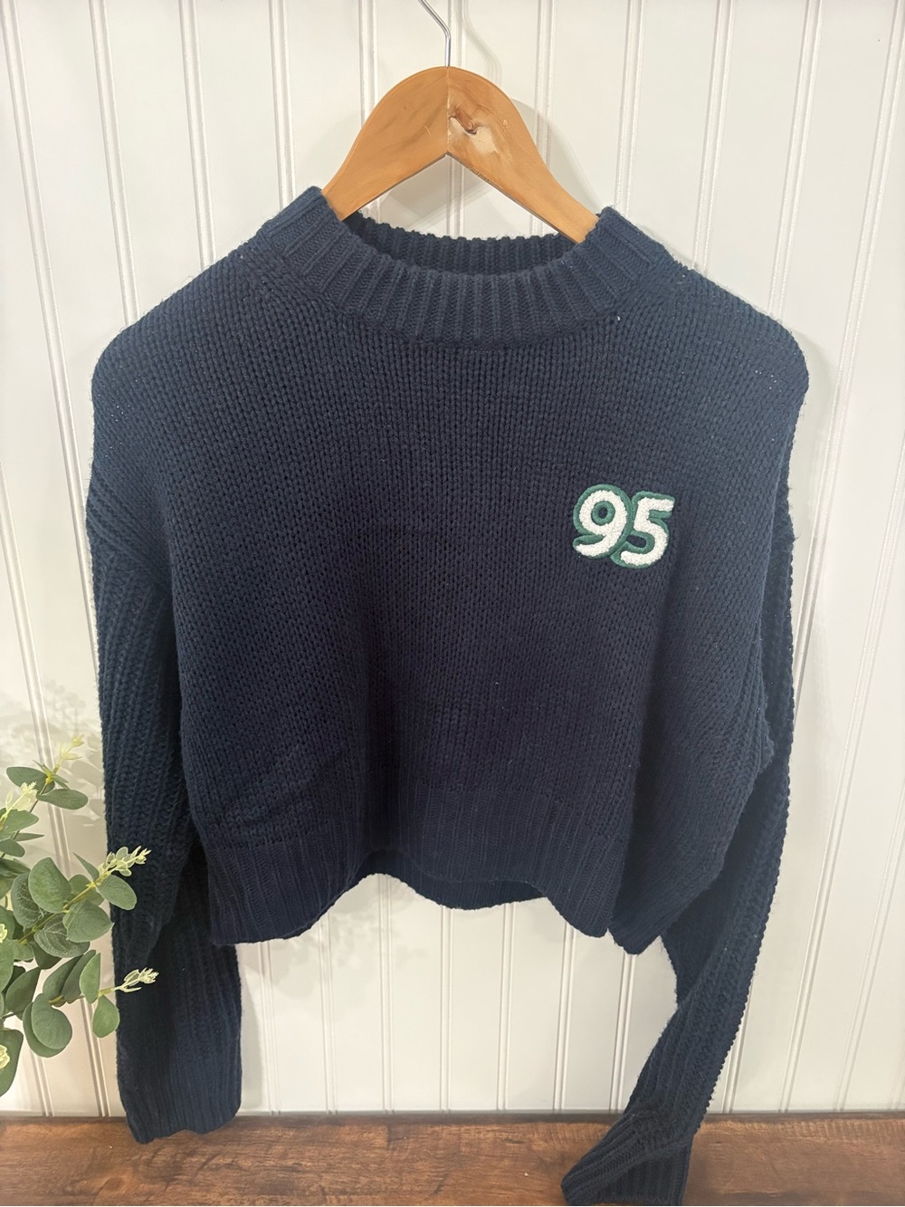 Divided Navy Cropped Knit Sweater with '95' Patch